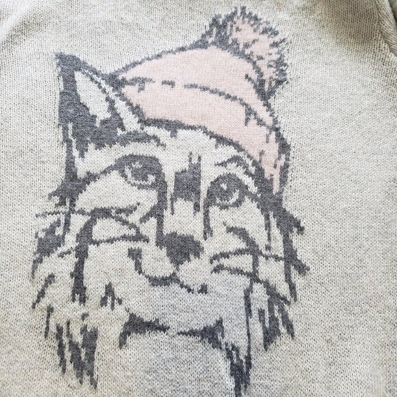Hollister Y2K Cat Beanie Hat Graphic Soft Knit Pullover Sweater Gray Sz S - Picture 4 of 10